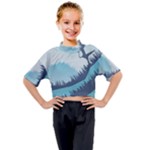 Swan Flying Bird Wings Waves Grass Kids Mock Neck T-Shirt