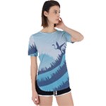 Swan Flying Bird Wings Waves Grass Perpetual Short Sleeve T-Shirt