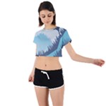 Swan Flying Bird Wings Waves Grass Tie Back Short Sleeve Crop T-Shirt