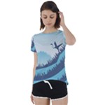 Swan Flying Bird Wings Waves Grass Short Sleeve Open Back T-Shirt