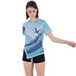 Swan Flying Bird Wings Waves Grass Asymmetrical Short Sleeve Sports T-Shirt