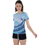 Swan Flying Bird Wings Waves Grass Back Circle Cutout Sports T-Shirt