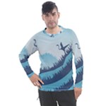 Swan Flying Bird Wings Waves Grass Men s Pique Long Sleeve T-Shirt