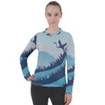 Swan Flying Bird Wings Waves Grass Women s Pique Long Sleeve T-Shirt