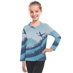 Swan Flying Bird Wings Waves Grass Kids  Long Mesh T-Shirt