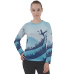 Swan Flying Bird Wings Waves Grass Women s Long Sleeve Raglan T-Shirt