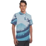 Swan Flying Bird Wings Waves Grass Men s Polo T-Shirt