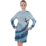 Swan Flying Bird Wings Waves Grass Long Sleeve Hoodie Dress