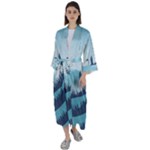 Swan Flying Bird Wings Waves Grass Maxi Satin Kimono