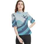 Swan Flying Bird Wings Waves Grass Frill Neck Blouse