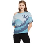 Swan Flying Bird Wings Waves Grass One Shoulder Cut Out T-Shirt