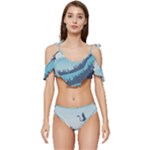Swan Flying Bird Wings Waves Grass Ruffle Edge Tie Up Bikini Set	