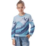 Swan Flying Bird Wings Waves Grass Kids  Long Sleeve T-Shirt with Frill 