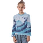Swan Flying Bird Wings Waves Grass Kids  Frill Detail T-Shirt