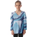 Swan Flying Bird Wings Waves Grass Kids  V Neck Casual Top