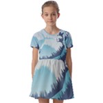 Swan Flying Bird Wings Waves Grass Kids  Short Sleeve Pinafore Style Dress