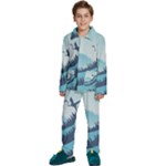 Swan Flying Bird Wings Waves Grass Kids  Long Sleeve Velvet Pajamas Set