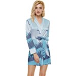 Swan Flying Bird Wings Waves Grass Long Sleeve Satin Robe