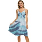 Swan Flying Bird Wings Waves Grass Sleeveless Tie Front Chiffon Dress
