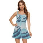 Swan Flying Bird Wings Waves Grass Ruffle Edge Bra Cup Chiffon Mini Dress