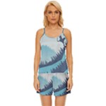 Swan Flying Bird Wings Waves Grass Satin Pajama Short Set