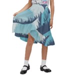 Swan Flying Bird Wings Waves Grass Kids  Ruffle Flared Wrap Midi Skirt
