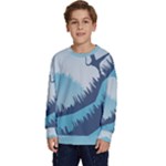 Swan Flying Bird Wings Waves Grass Kids  Crewneck Sweatshirt
