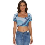 Swan Flying Bird Wings Waves Grass Short Sleeve Square Neckline Crop Top 
