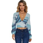 Swan Flying Bird Wings Waves Grass Long Sleeve Deep-V Velour Top