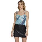 Swan Flying Bird Wings Waves Grass Flowy Camisole Tie Up Top