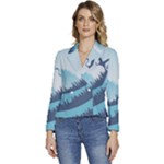 Swan Flying Bird Wings Waves Grass Women s Long Sleeve Revers Collar Cropped Jacket