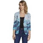 Swan Flying Bird Wings Waves Grass Women s One-Button 3/4 Sleeve Short Jacket