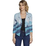 Swan Flying Bird Wings Waves Grass Women s Casual 3/4 Sleeve Spring Jacket
