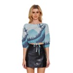 Swan Flying Bird Wings Waves Grass Mid Sleeve Drawstring Hem Top