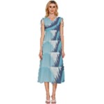 Swan Flying Bird Wings Waves Grass V-Neck Drawstring Shoulder Sleeveless Maxi Dress