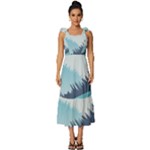 Swan Flying Bird Wings Waves Grass Tie-Strap Tiered Midi Chiffon Dress