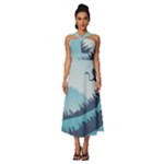 Swan Flying Bird Wings Waves Grass Sleeveless Cross Front Cocktail Midi Chiffon Dress