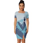 Swan Flying Bird Wings Waves Grass Fitted Knot Split End Bodycon Dress