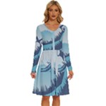 Swan Flying Bird Wings Waves Grass Long Sleeve Dress With Pocket