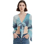 Swan Flying Bird Wings Waves Grass Trumpet Sleeve Cropped Top
