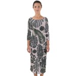 Plants Leaves Boho Botany Foliage Quarter Sleeve Midi Bodycon Dress