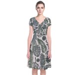 Plants Leaves Boho Botany Foliage Short Sleeve Front Wrap Dress