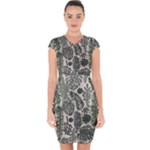 Plants Leaves Boho Botany Foliage Capsleeve Drawstring Dress 