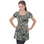 Plants Leaves Boho Botany Foliage Puff Sleeve Tunic Top