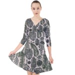 Plants Leaves Boho Botany Foliage Quarter Sleeve Front Wrap Dress