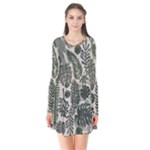 Plants Leaves Boho Botany Foliage Long Sleeve V-neck Flare Dress