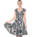 Plants Leaves Boho Botany Foliage Cap Sleeve Front Wrap Midi Dress