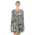 Plants Leaves Boho Botany Foliage Long Sleeve Velvet V-neck Dress