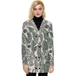Plants Leaves Boho Botany Foliage Button Up Hooded Coat 