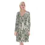Plants Leaves Boho Botany Foliage Long Sleeve Velvet Front Wrap Dress